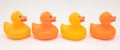 ÃÂ¥ellow and orange color rubber ducks isolated on transparent background, Ducks in a row. PNG Royalty Free Stock Photo